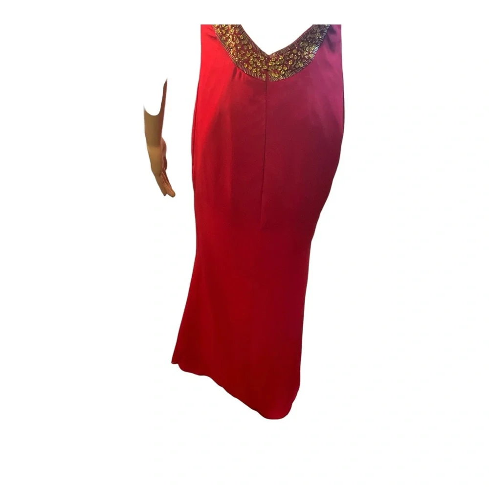 Women’s  Red Maxi Beaded  Open Low  Back Long Dress Size Small - Picture 6 of 10